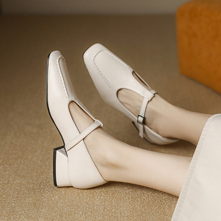 Emma Leather T-Strap Heel Pumps