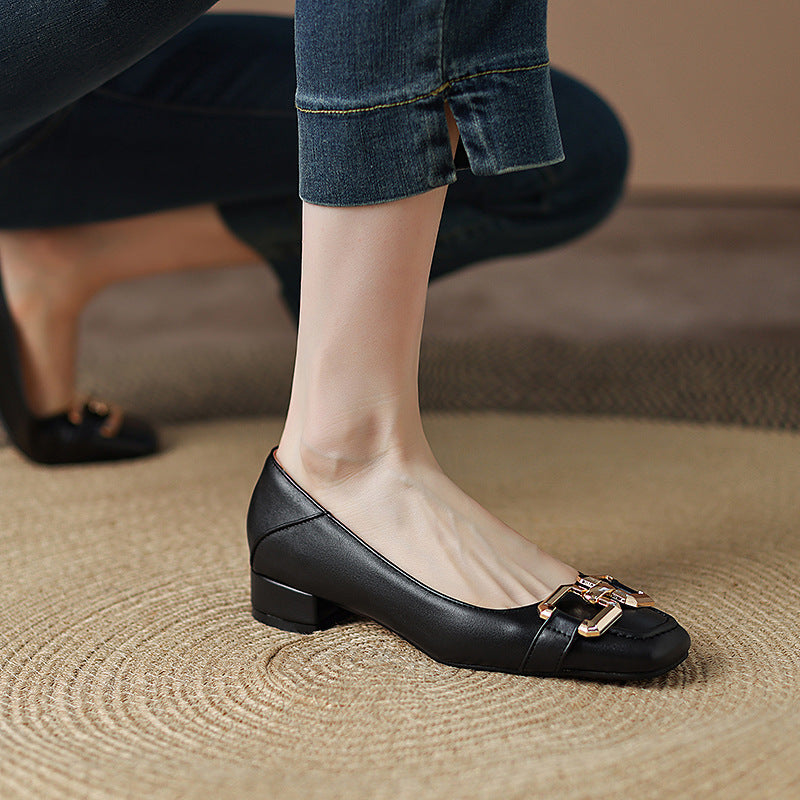 Roxy Premium Leather Square Toe Heels