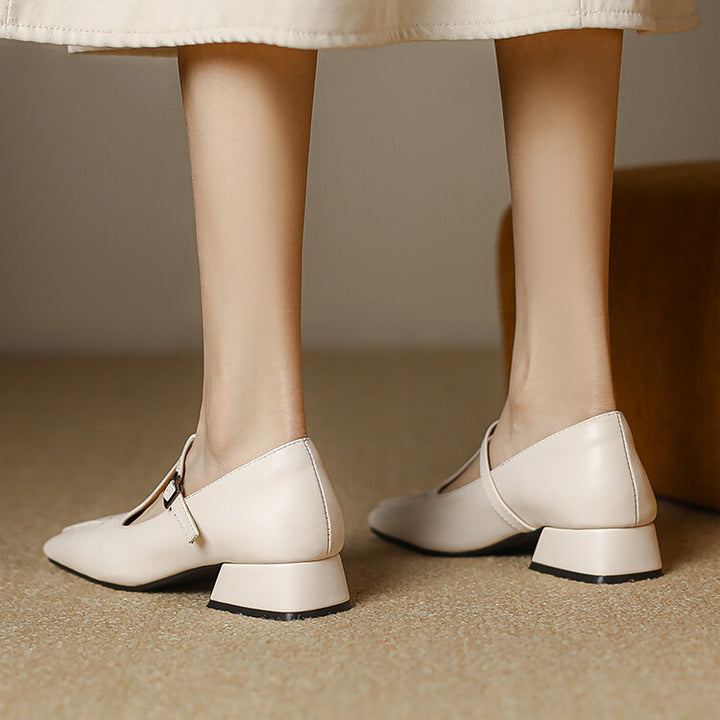 Emma Leather T-Strap Heel Pumps