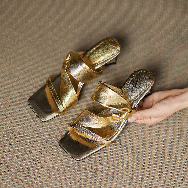 Evora Genuine Leather Crossover Strap Sandals