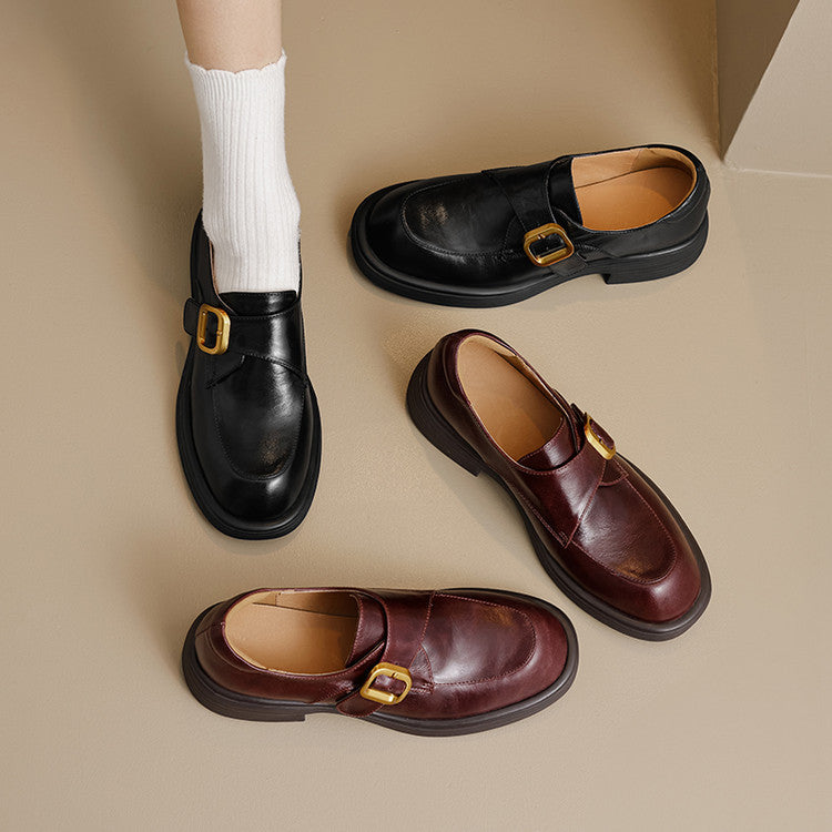 Veza Genuine Leather Buckled Loafers