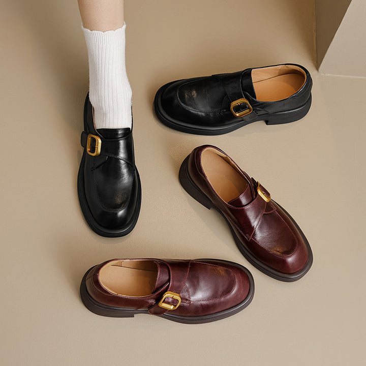 Veza Genuine Leather Buckled Loafers