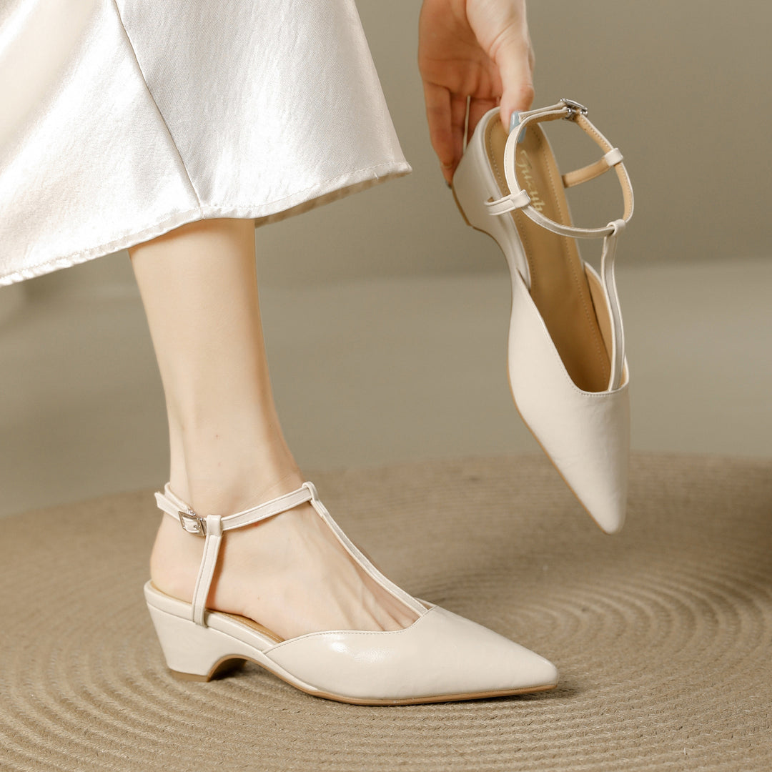 Brina Genuine Leather T-Strap Heels