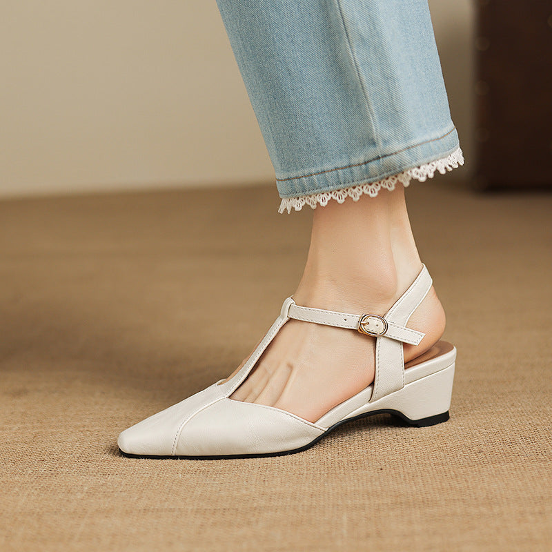 Lisse T-Strap Leather Heels