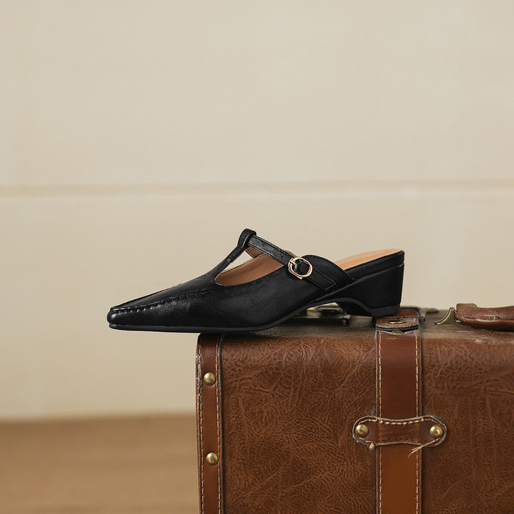 Zyra T-Strap Leather Mules