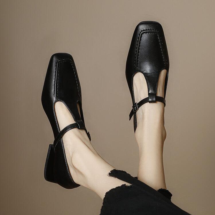 Emma Leather T-Strap Heel Pumps