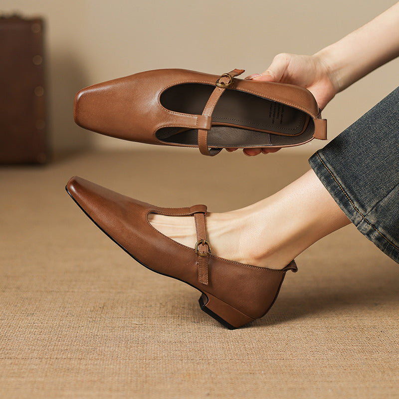 Dazie Genuine Leather T-Strap Heels