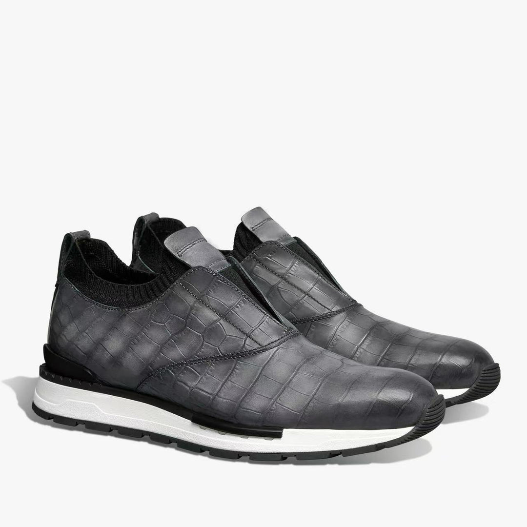 Zorel Cowhide Leather Croc Embossed Shoes
