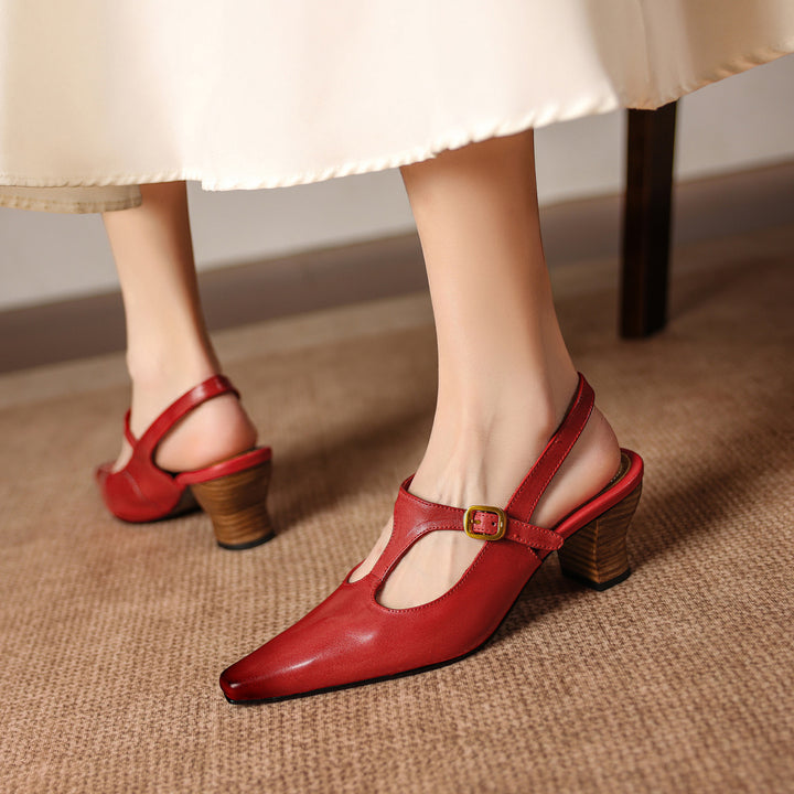 Vesta Genuine Leather T-Strap Heels