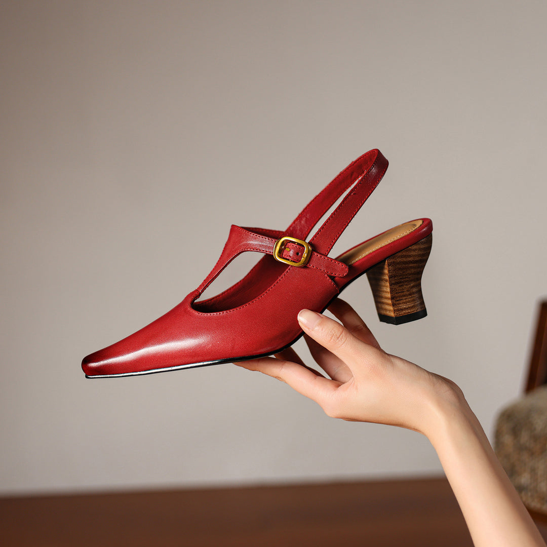 Vesta Genuine Leather T-Strap Heels