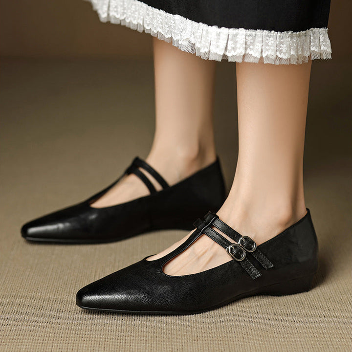 Orena Genuine Leather T-Strap Pumps