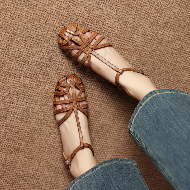 Ozela Genuine Leather Sandal Flats