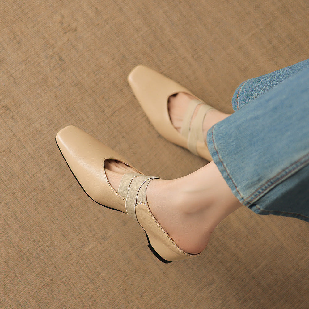 Ovela Genuine Leather Mules