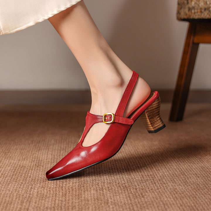 Vesta Genuine Leather T-Strap Heels