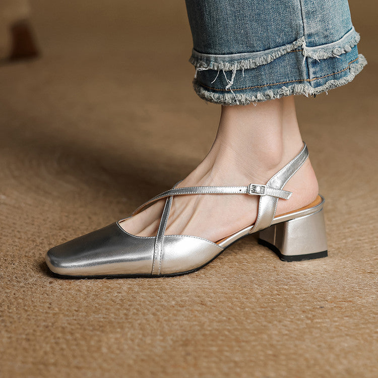 Elsen Genuine Leather Crisscross Strap Heels