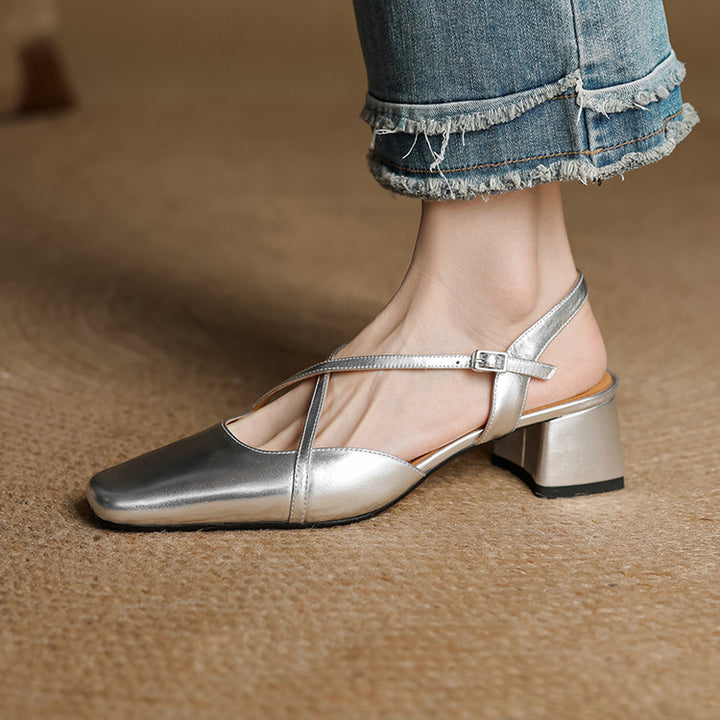 Elsen Genuine Leather Crisscross Strap Heels