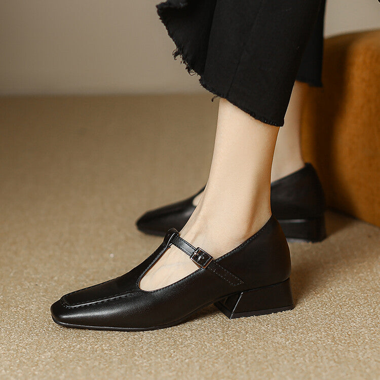 Emma Leather T-Strap Heel Pumps