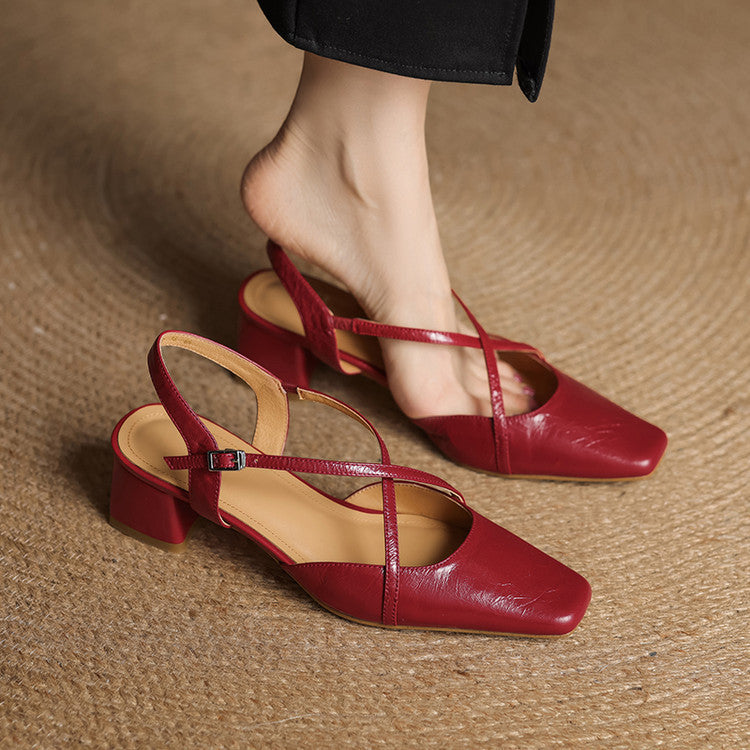Elsen Genuine Leather Crisscross Strap Heels