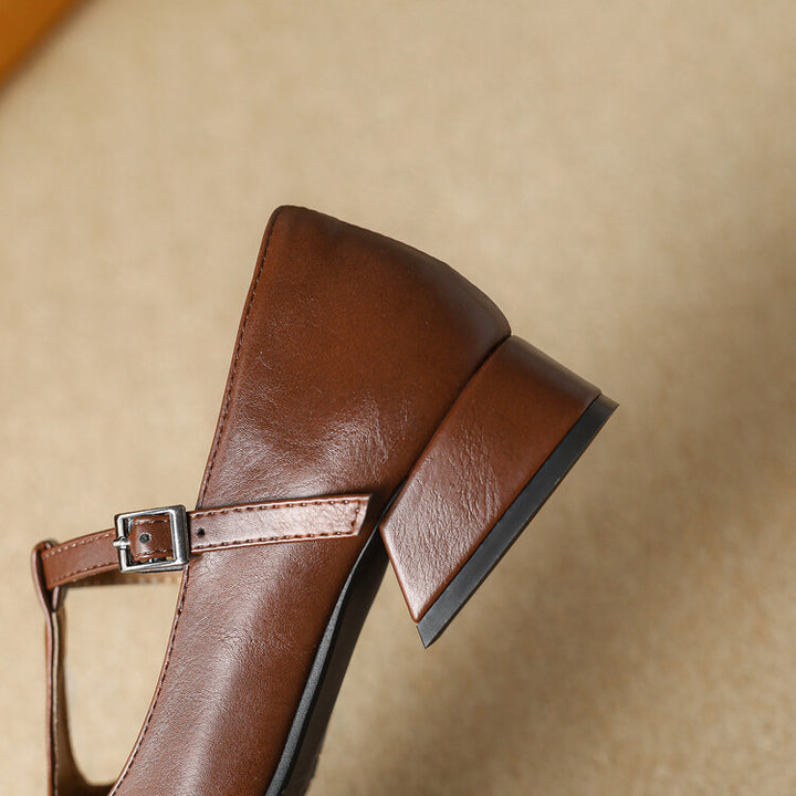 Emma Leather T-Strap Heel Pumps