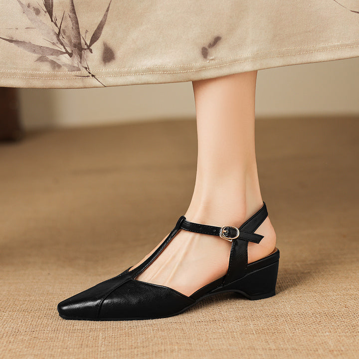 Lisse T-Strap Leather Heels