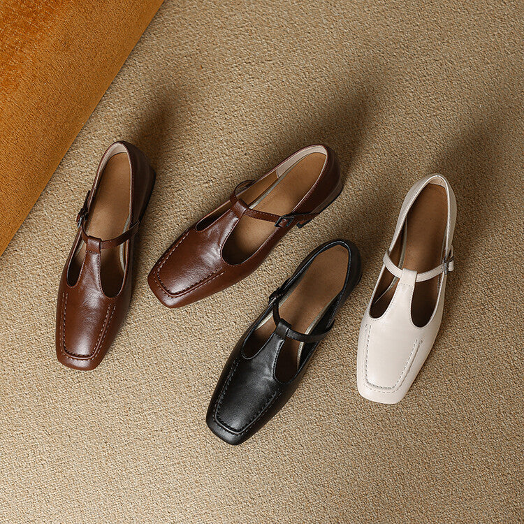 Emma Leather T-Strap Heel Pumps