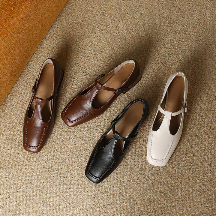 Emma Leather T-Strap Heel Pumps