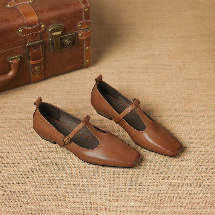 Dazie Genuine Leather T-Strap Heels
