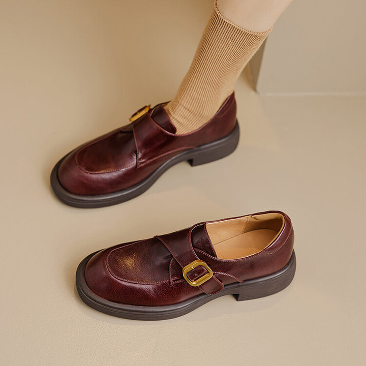 Veza Genuine Leather Buckled Loafers