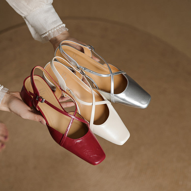 Elsen Genuine Leather Crisscross Strap Heels