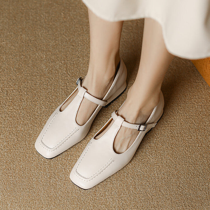 Emma Leather T-Strap Heel Pumps