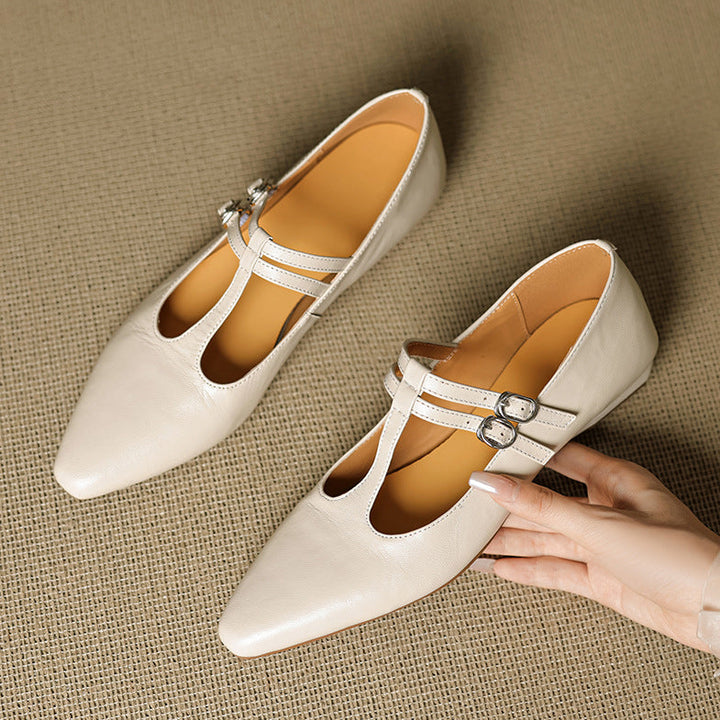 Orena Genuine Leather T-Strap Pumps