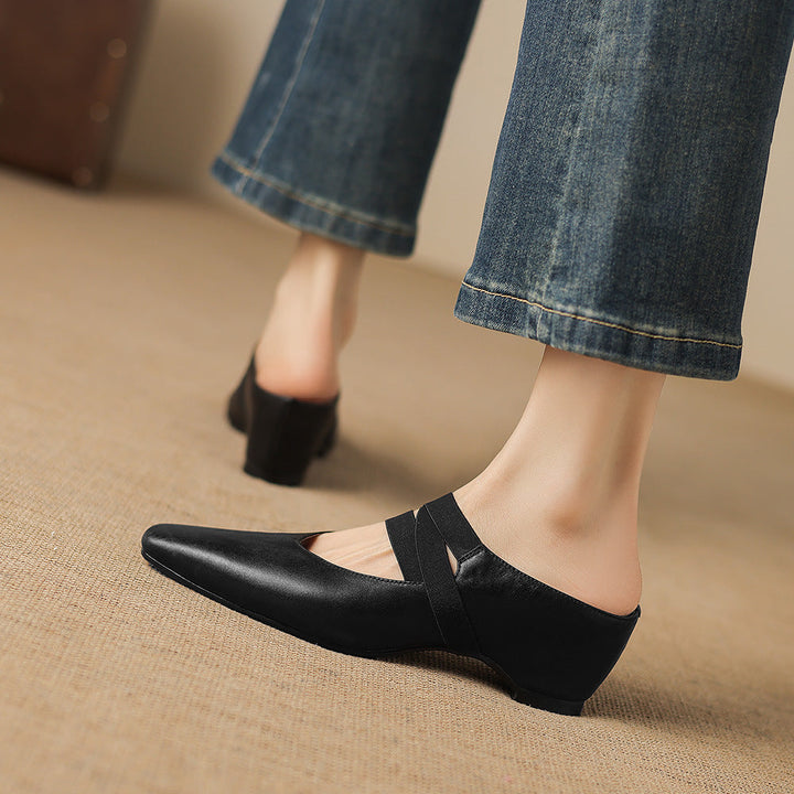 Ovela Genuine Leather Mules