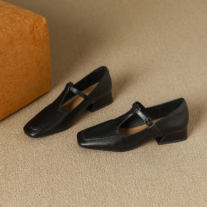 Emma Leather T-Strap Heel Pumps