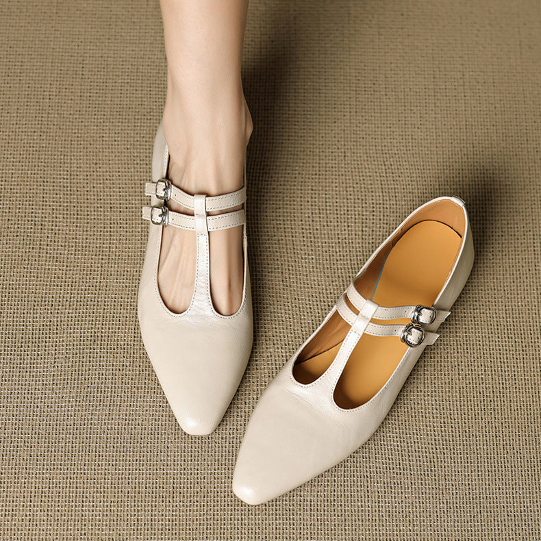 Orena Genuine Leather T-Strap Pumps
