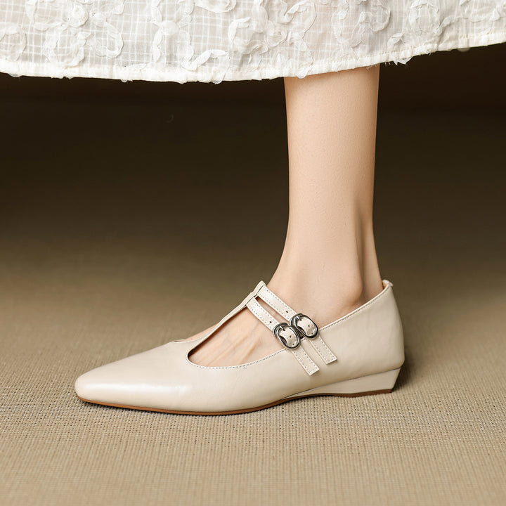 Orena Genuine Leather T-Strap Pumps