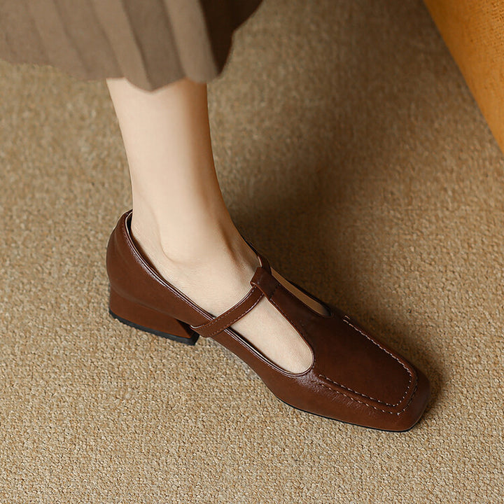 Emma Leather T-Strap Heel Pumps