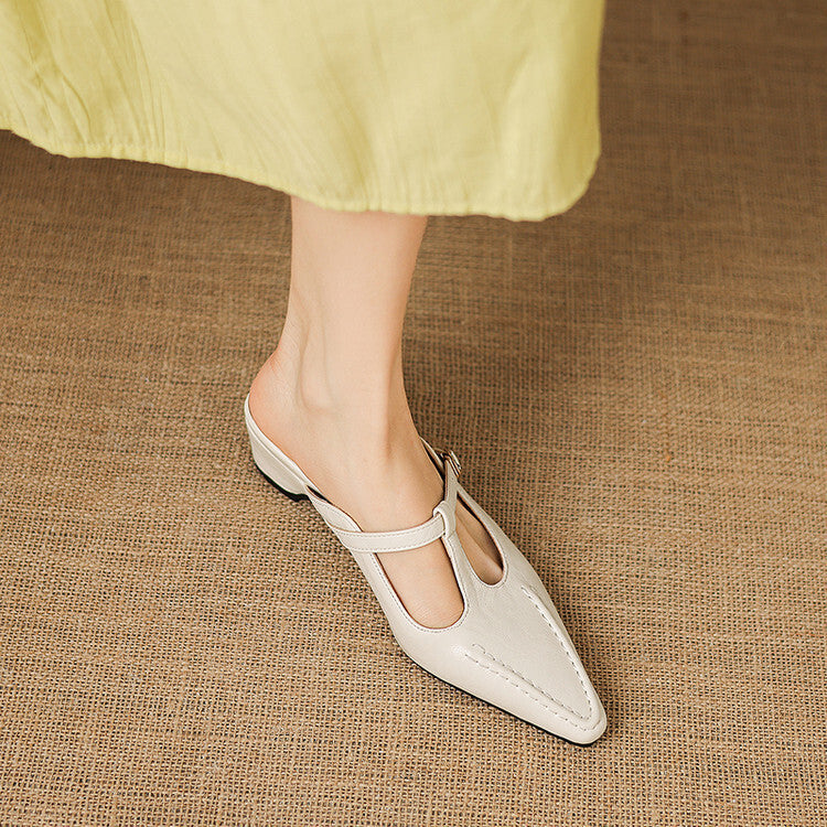 Zyra T-Strap Leather Mules