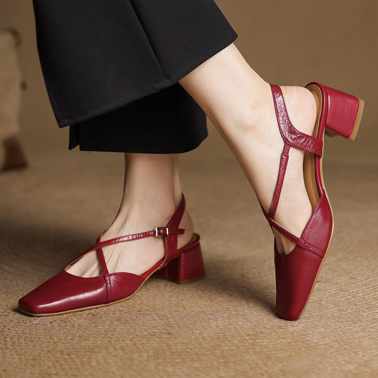 Elsen Genuine Leather Crisscross Strap Heels