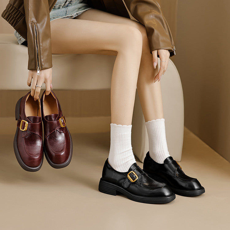 Veza Genuine Leather Buckled Loafers