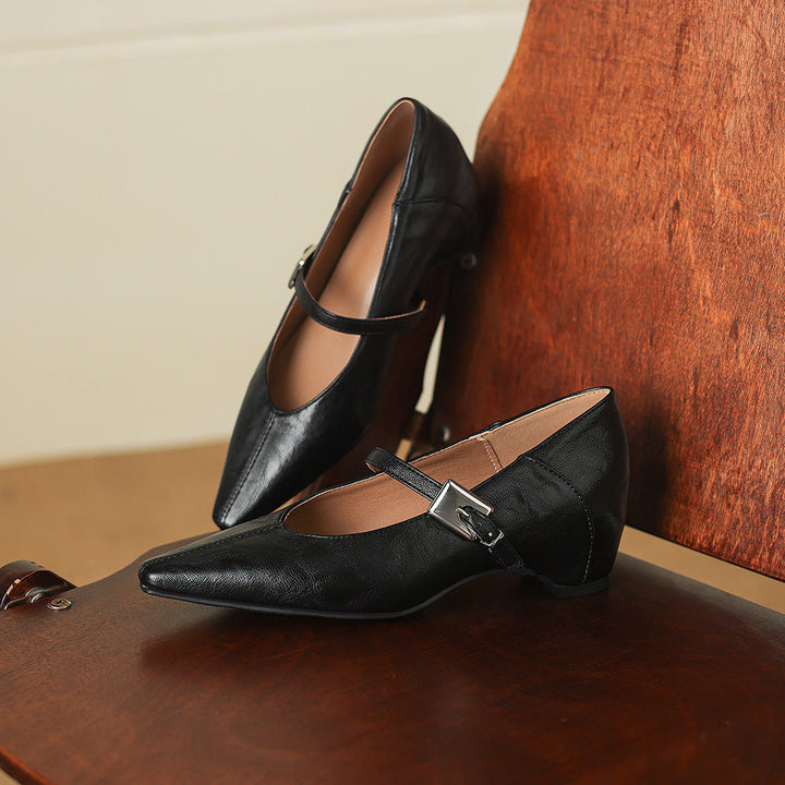 Nelia Pointed Toe Leather Flat Pumps