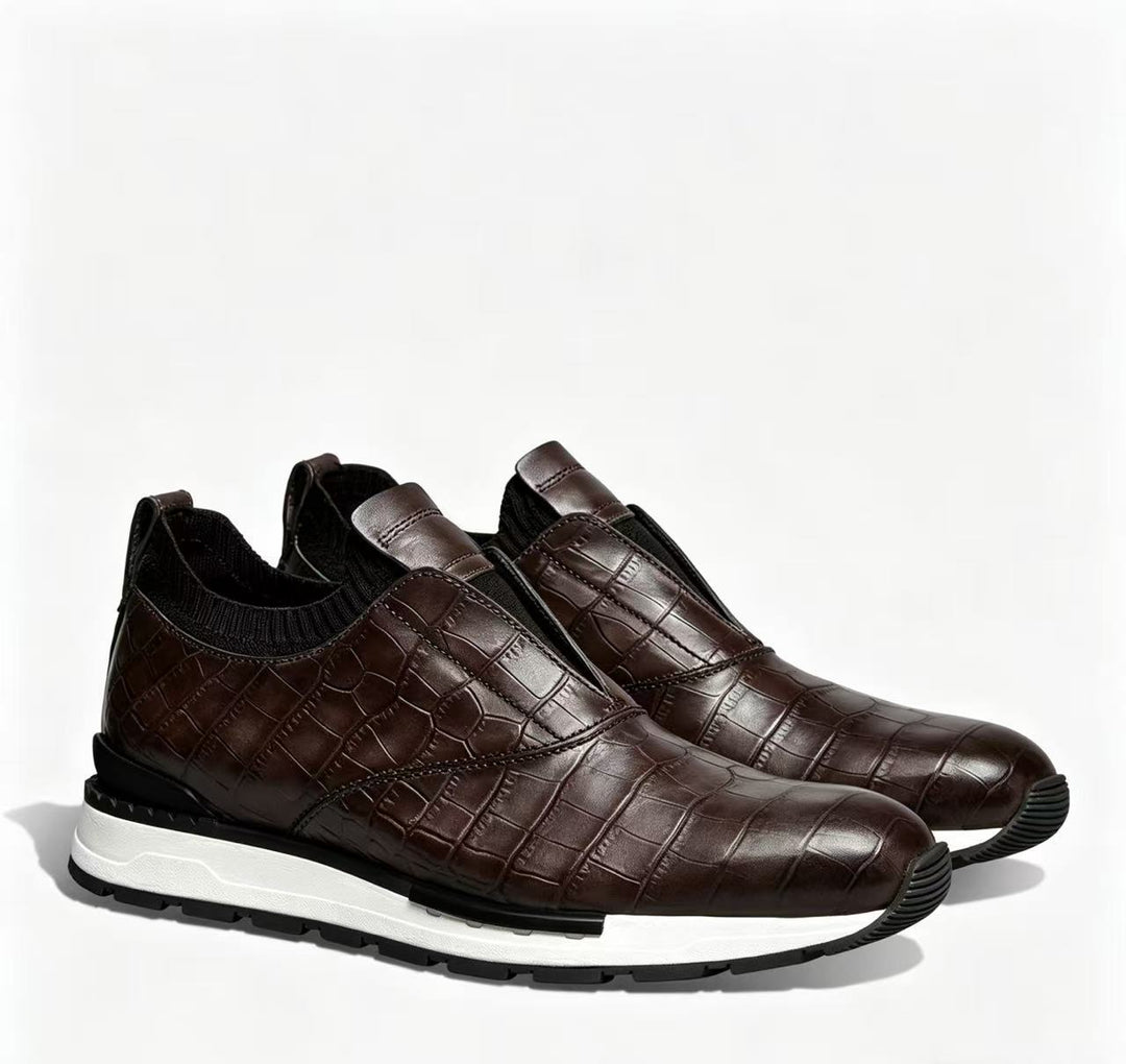 Zorel Cowhide Leather Croc Embossed Shoes