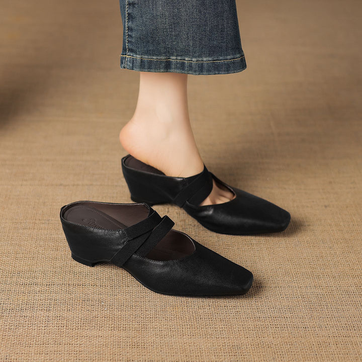 Ovela Genuine Leather Mules