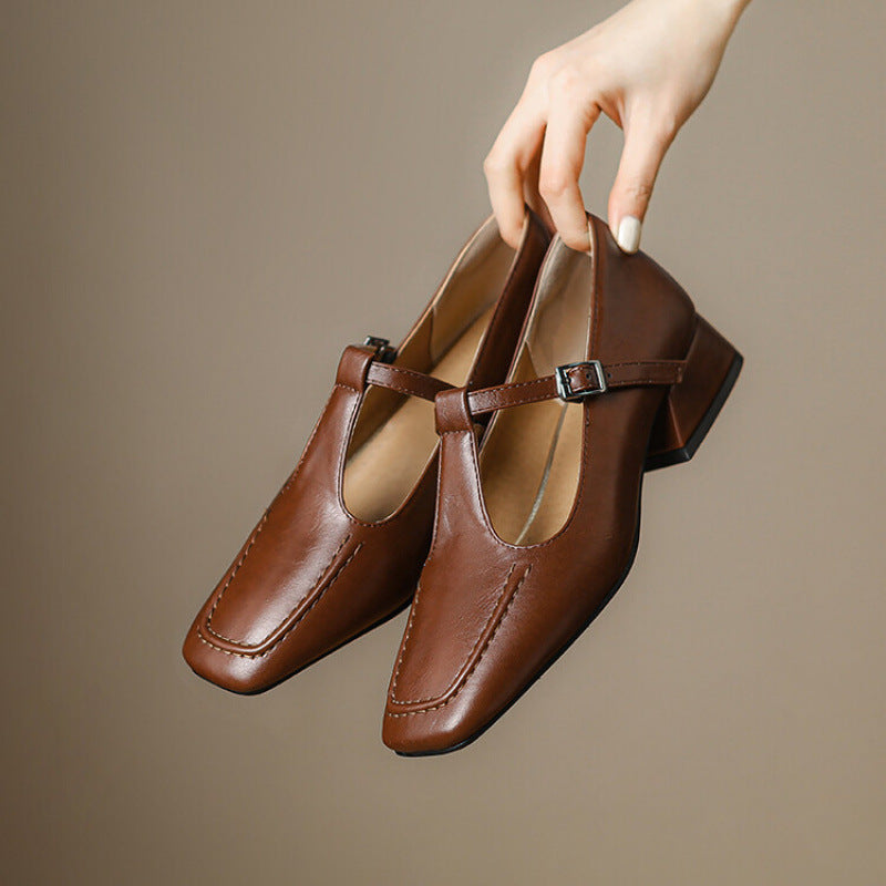 Emma Leather T-Strap Heel Pumps