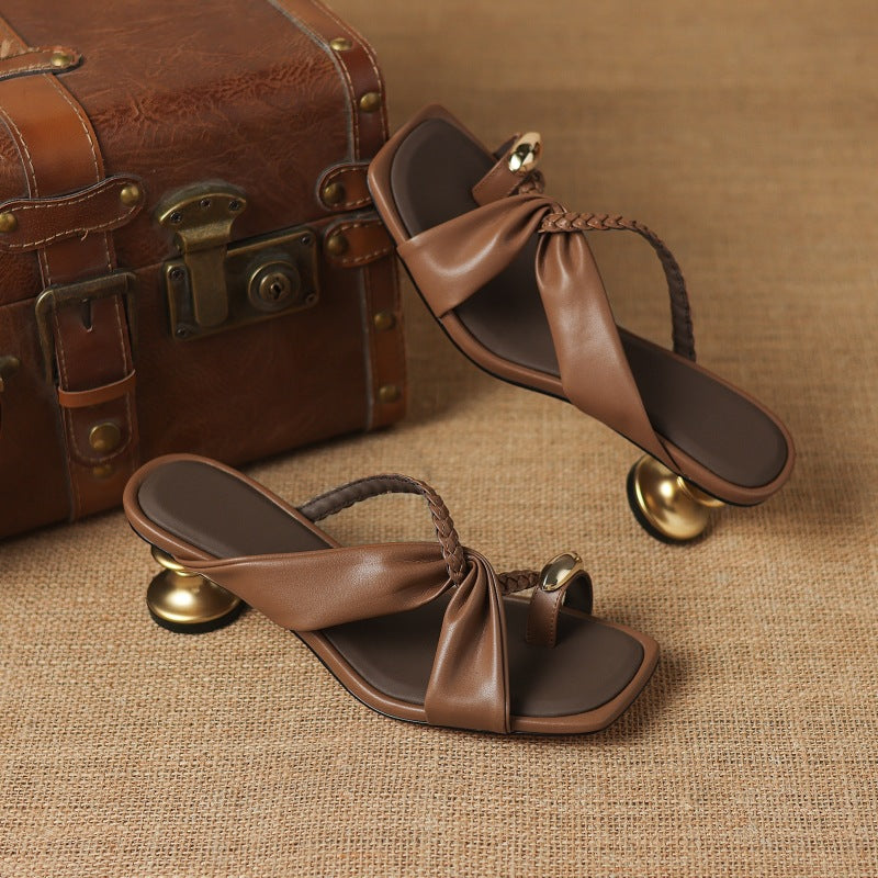 Alvia Genuine Leather Slide Sandals