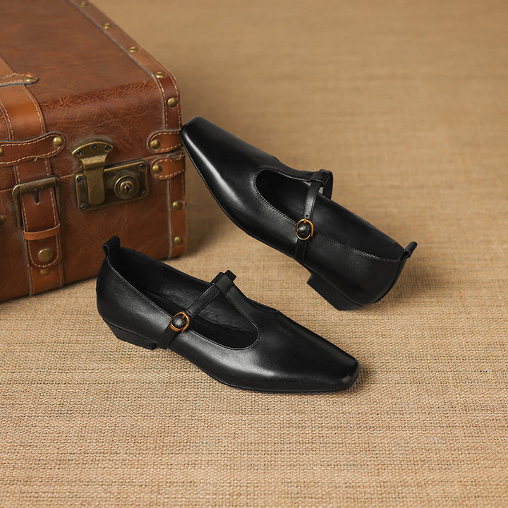 Dazie Genuine Leather T-Strap Heels