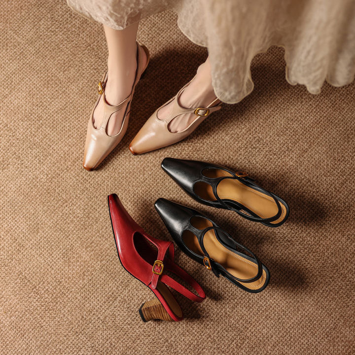 Vesta Genuine Leather T-Strap Heels