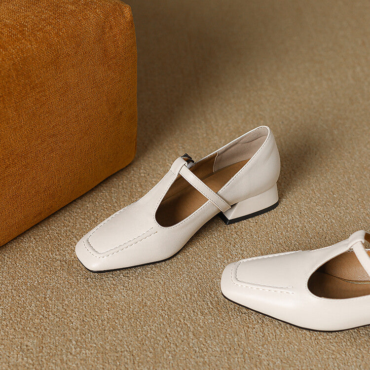 Emma Leather T-Strap Heel Pumps