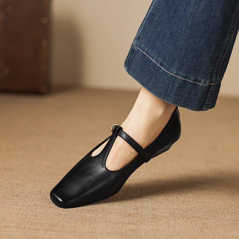 Dazie Genuine Leather T-Strap Heels