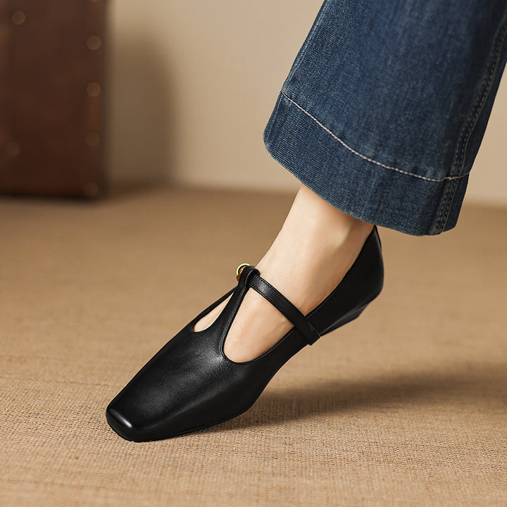 Dazie Genuine Leather T-Strap Heels
