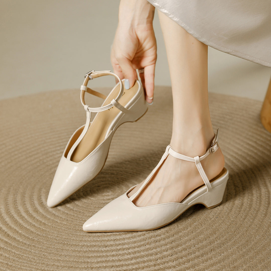 Brina Genuine Leather T-Strap Heels